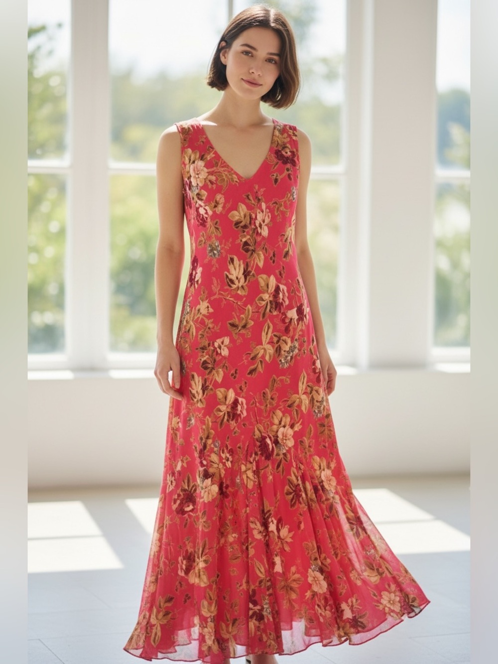 Majick Floral Vintage Beaded Sleeveless handkerchief Pink Dress